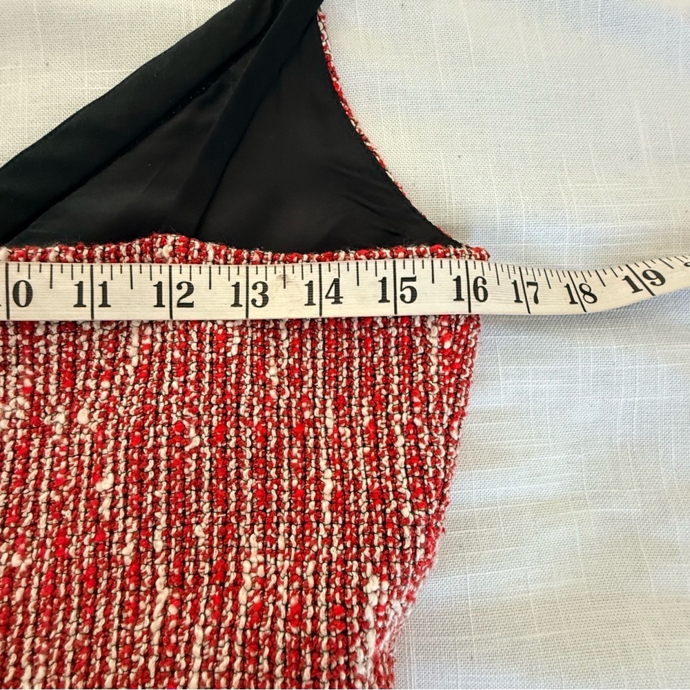 MAJE Tweed V-Neck Red White Black Trim Romper Dress Size 2 - Picture 5 of 9